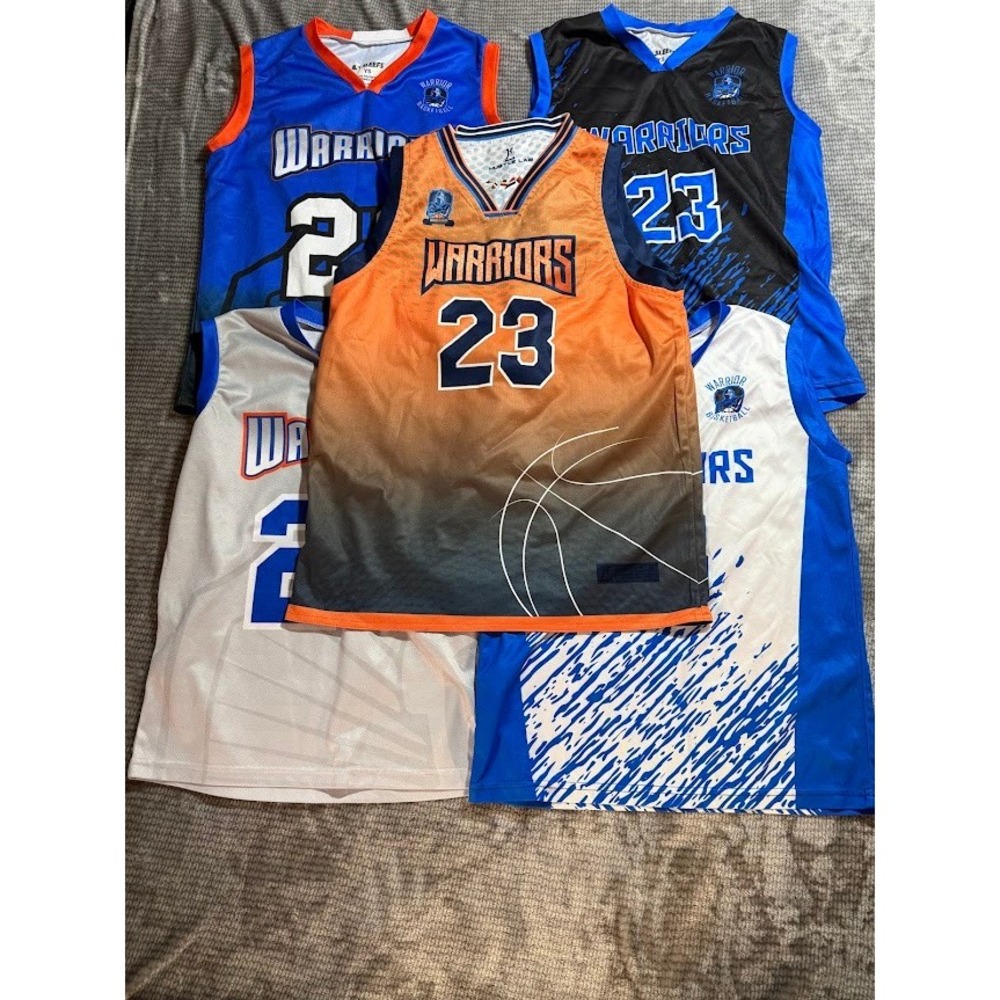 Lot of 5 Warrior Basketball Jerseys‎ Youth XS #23 Blue Black Orange White Mesh